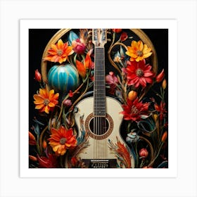 Guitar And Flowers Art Print