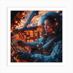 Female Astronaut In Space Art Print