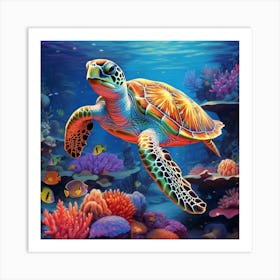 Turtle Under The Sea Art Print