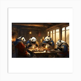 Panda Bears At The Table 1 Art Print