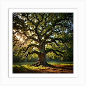 Oak Tree At Sunrise Art Print