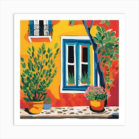 House And Potted Plants Art Print