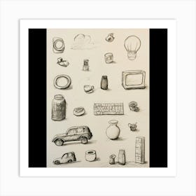 Pencil Drawing Of Objects Art Print