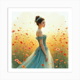 Elegant Empress In A Watercolor Vibrant Field 1 Art Print