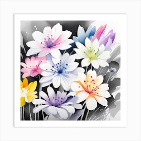 Flowers In A Vase Monochromatic Watercolor Art Print