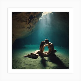 Couple Kissing In A Cave Art Print