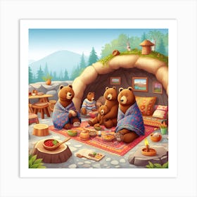 Bears In The Hut Art Print