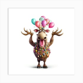 Moose With Balloons Art Print