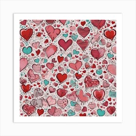 Hearts On A White Background 1 Art Print