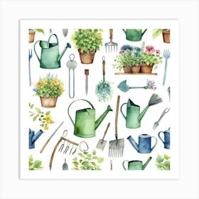 Garden Tools Seamless Pattern Art Print