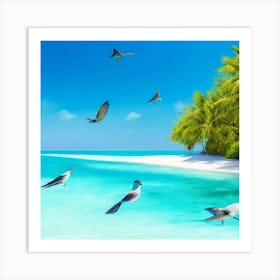 Tropical Beach With Birds(wall art) Art Print