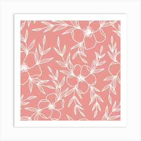 Sakura Blossoms and Tropical Leaves, Pattern Art Print