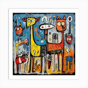 Dogs Abstract Nature Neo Expressionism Animals Pets Distorted Cartoon Colorful Picasso Drawing Art Art Print