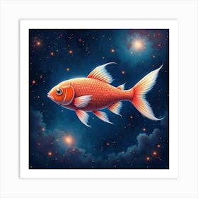 Watercolor Cosmic Fish Swimming Through A Field Of Glowing Stardust And Nebulae 1 Art Print