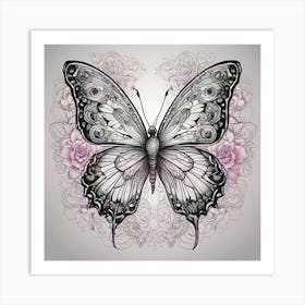 Butterfly With Roses 5 Art Print