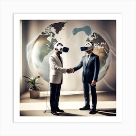 Two Businessmen Shaking Hands In Virtual Reality Art Print