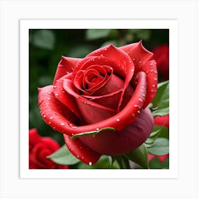 Red Rose With Water Droplets Art Print