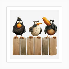 Three Birds On A Fence 1 Art Print