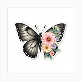 Butterfly With Flowers 1 Art Print