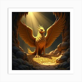 A Golden Griffin Guarding A Treasure Hoard In A Sunlit Cave 1 Art Print