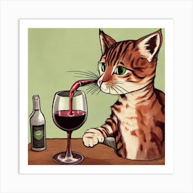 Cat Drinking Wine For One Cat Drinking Wine Art Print Art Print