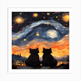 Starry Night Cats Art Print