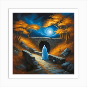 Figure On The Bridge On Halloween Night Art Print