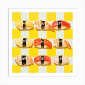 Nigiri Sushi Yellow Checkerboard 1 Art Print