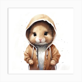 Watercolour Cartoon Gerbil In A Hoodie Art Print