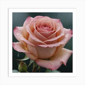 Pink Rose In The Rain Art Print