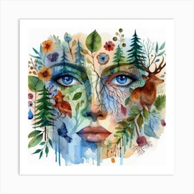 Watercolor Of A Woman'S Face 23 Art Print