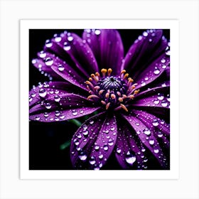 Purple Flower With Water Droplets 10 Art Print