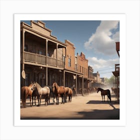 Western Town In Texas With Horses No People Trending On Artstation Sharp Focus Studio Photo Int (2) Art Print
