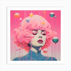 Risograph Style Surreal Illustration, Celestial Candy Colours 2 Art Print