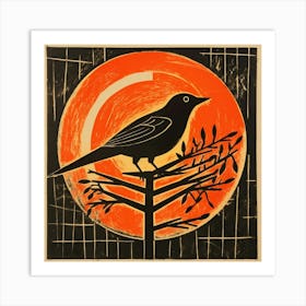 Retro Bird Lithograph Blackbird 4 Art Print