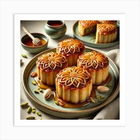 A Beautifully Plated Dish Of Baklava Mooncakes, Fe Art Print