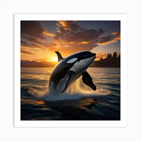 Orca Whale At Sunset 1 Art Print