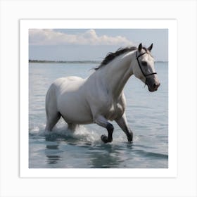 Horse Galloping In The Sea Art Print