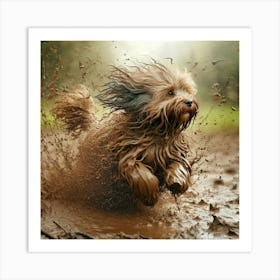 Dog Running In Mud Art Print