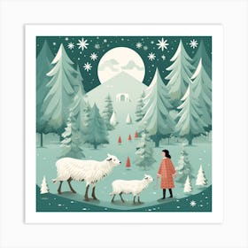 Winter Landscape With Sheep 2 Art Print