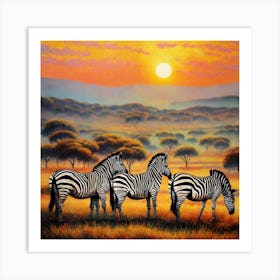 Herd of zebras 1 Art Print