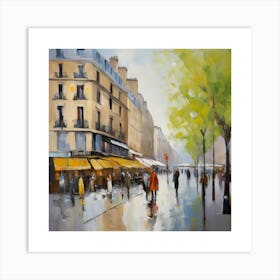 Paris Street Paris city, pedestrians, cafes, oil paints, spring colors. 1 Art Print