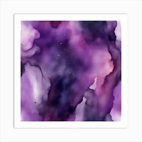 Beautiful amethyst plum abstract background. Drawn, hand-painted aquarelle. Wet watercolor pattern. Artistic background with copy space for design. Vivid web banner. Liquid, flow, fluid effect. Art Print