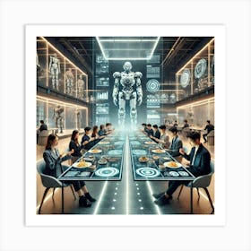 A Futuristic Dining Scene Featuring Tech Enthusias Art Print