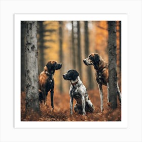 Three Dogs In The Woods 2 Art Print