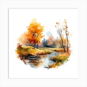 Watercolor Autumn Landscape 2 Art Print