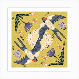 Swooping Swallows Square Art Print