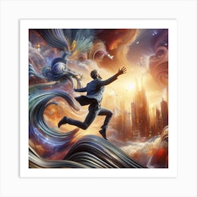 Man Leaping Over City Art Print