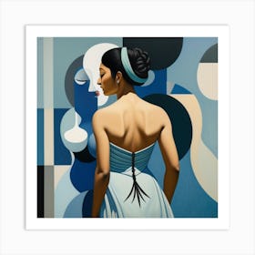 Woman In A Blue Dress Art Print