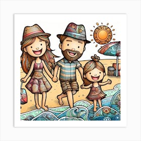 Happy Family At The Beach Art Print